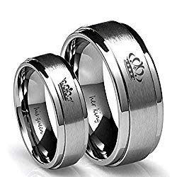Blowin Her King/His Queen Ring Silver Stainless Steel Wedding Bands Engagement Promise Rings