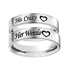 Blowin His Crazy/Her Weirdo Heart Ring Stainless Steel Engagement Wedding Band for Women Men Couple