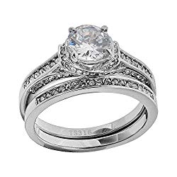 FlameReflection 2.75 Ct Round Cut Cubic Zirconia Stainless Steel Wedding Ring Set Womens Size 5-10 SPJ