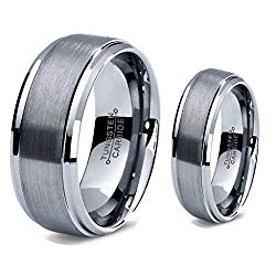 His & Her’s – 8MM/6MM Tungsten Carbide Step Edge with Brushed Center Wedding Band Ring Set
