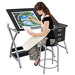 Super Deal Adjustable Drafting Table Art & Craft Drawing Desk Craft Station Art Hobby Folding w/Stool and Drawers