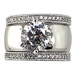 Wide Solitaire Round-shape 4.28 Ct. Cubic Zirconia Cz Bridal Wedding 3 Pc. Ring Set with Eternity Bands (Center Stone Is 2.75 Cts.)