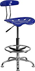 Flash Furniture Vibrant Nautical Blue and Chrome Drafting Stool with Tractor Seat