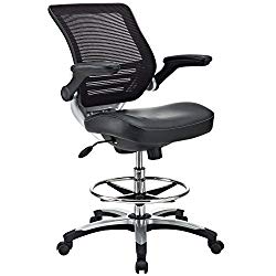 Modway Edge Drafting Chair In Black Vinyl – Reception Desk Chair – Tall Office Chair For Adjustable Standing Desks – Flip-Up Arm Drafting Table Chair