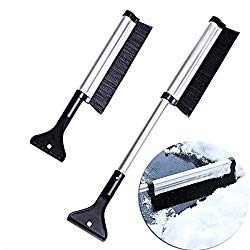 TinaWood 1 PC Extendable Telescoping Snow Brush – Ice Scraper for Car, Retracts From 24″ to 17″ for Easy Storage – Reaches Entire Windshield – Stiff Bristle Brush – Lightweight Sturdy Aluminium Design