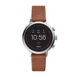Fossil Women’s Gen 4 Q Venture HR Stainless Steel and Leather Touchscreen Smartwatch, Color: Silver, Brown (Model: FTW6014)