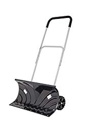 ORIENTOOLS Heavy Duty Rolling Adjustable Snow Pusher with 6″ Wheels, Suitable for Driveway or Pavement Clearing (25″ Blade)