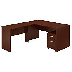 Bush Furniture Commerce 60W L Shaped Desk with Mobile File Cabinet in Autumn Cherry