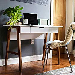 Nathan James 51101 Telos Home Office Computer Desk with Drawer or Makeup Vanity Table, for Small Spaces, White