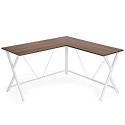 SONGMICS L-Shaped Computer Desk, Corner Office Desk Gaming Workstation, Enough Space for 4 or More Computers, Modern Simple Style Easy Assembly, 57.10”x 51.18” x 29.53”, Walnut ULWD70WH
