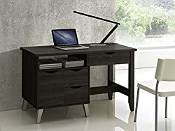 Baxton Studio McKenzie Modern Contemporary Wood 3-Drawer Home Office Study Desk with Two Open Shelves & Two Shelves with Wood Door, Dark Brown
