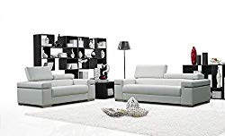 J&M Furniture Soho 3-Piece Leather Living Room Set in Grey