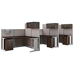 Office in an Hour 3 Person L Shaped Cubicle Workstations in Mocha Cherry