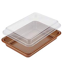 Ayesha Bakeware Covered Cake Pan, 9-Inch x 13-Inch, Copper
