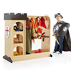 Guidecraft Castle Dramatic Play Storage: Themed Dresser with Mirror and Safe Hooks, Dress Up Armoire for Kids – Toddlers Costume Organizer, Children Playroom Furniture