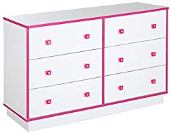 South Shore Logik 6-Drawer Double Dresser, Pure White and Pink, Pure White/Pink