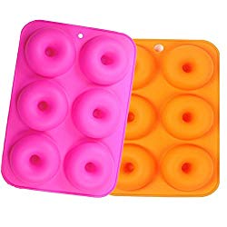 6-Cavity Silicone Donut Molds Set of 2, Non-Stick Full-Sized Safe Baking Tray Maker Baking Pan for Cake Biscuit Bagels Muffins- Heat Resistance.