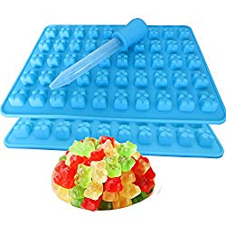 2 Pack 50 Cavity Silicone Gummy Bear Candy Chocolate Mold With a Bonus Dropper Making Cute Gift For Your Kids
