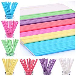 210ct 6 inch Colored Lollipop Sticks 7 Colors for Cake Pops Apple Candy (Rose-red, Blue, Yellow, Purple, Green, Watermelon Red, White)