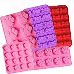 Food Grade Silicone Puppy Treat Molds, Shxmlf Dog Paw and Bone Molds, Non-stick Ice Cube Mold, Jelly, Biscuits, Chocolate, Candy, Cupcake Baking Mold, Safe for Oven Microwave Freezer Dishwasher-5 Pack