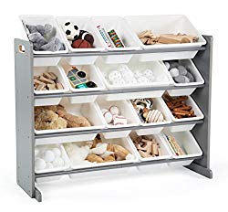 Tot Tutors WO701 Springfield Collection Supersized Wood Toy Storage Organizer, Extra Large, Grey/White