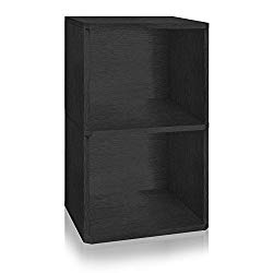 Way Basics 2-Shelf Vinyl Record Storage Cube and LP Record Album Storage Shelf, Black