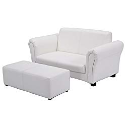 Costzon Kids Sofa Set 2 Seater Armrest Children Couch Lounge w/Footstool (White)
