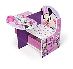Disney Chair Desk With Storage Bin Minnie Mouse Characters Desk Set Fabric Storage Bin Seat Extra Storage Table Desk Chair MDF Construction Assembly Required Sits Low Children Furniture