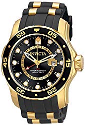 Invicta Men’s 6991 Pro Diver Collection GMT 18k Gold-Plated Stainless Steel Watch with Black Band