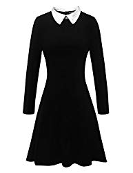Aphratti Women’s Long Sleeve Casual Peter Pan Collar Flare Dress Black Medium