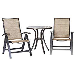 dali 3 Piece Bistro Set, Dining Table Folding Chairs Garden Backyard Outdoor Patio Furniture