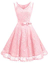 Dressystar DS0010 Floral Lace 2017 Bridesmaid Party Dress Short Prom Dress V Neck S Pink