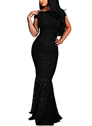 Elapsy Womens Sexy Elegant Off Shoulder Bardot Lace Evening Gown Fishtail Maxi Party Formal Dress Black Large