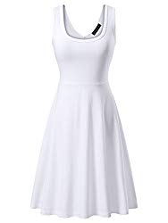 FENSACE Womens Sleeveless Scoop Neck Summer Beach Midi A Line Tank Dress, White, Small