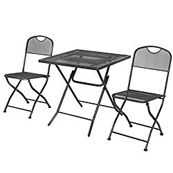 Giantex 3 PCS Outdoor Patio Bistro Furniture Set Steel Mesh Frame Bistro Square Table (Black)