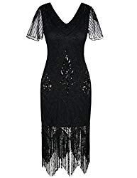 PrettyGuide Women’s Gatsby Dress Vintage Art Deco Flapper Dress Roaring 20s XL Black
