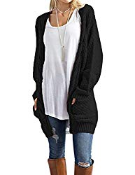 Traleubie Women’s Loose Casual Long Sleeved Open Front Breathable Cardigans Sweater with Pocket Black S