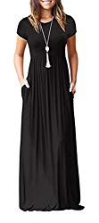 Viishow Women’s Short Sleeve Loose Plain Maxi Dresses Casual Long Dresses with Pockets (Black, XL)