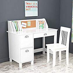 Kids Desk With Chair And Storage Set – Activity Study Writing Table With Hutch Corc Bulletin Board And File Organizer – Toddler Room Furniture (White)