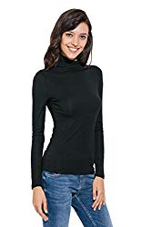 APRLL Women Basic Slim Long Sleeve Soft Turtleneck T Shirt Blouse Tops, Medium, Black