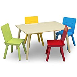 Delta Children Kids Chair Set and Table (4 Chairs Included), Natural/Primary