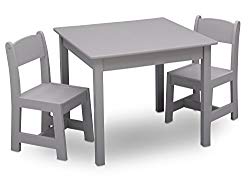 Delta Children MySize Kids Wood Chair Set and Table (2 Chairs Included), Grey