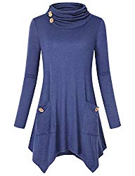 Hibelle Cute Fall Clothes for Women Plus Size, Ladies Winter Turtle Neck Tunic Tops Cotton Long Sleeve Stretchy Soft Loose Comfy Flowy Shirts Fashionable Fashion Blouses Blue Medium
