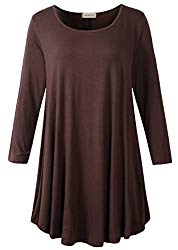LARACE Women 3/4 Sleeve Tunic Top Loose Fit Flare T-Shirt(2X, Coffee)
