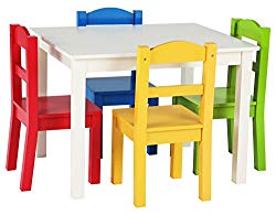 Tot Tutors TC406 Summit Collection Kids Wood Table & 4 Chair Set, White/Primary