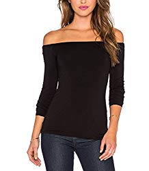 Women’s Sexy Slim Fit Stretchy Off Shoulder Long Sleeve Blouse Tops Shirt Black M