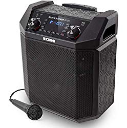 ION Audio Block Rocker Plus | 100W Portable Battery Powered Speaker with Bluetooth Connectivity, AM/FM Radio, Aux Input, Wheels & Telescoping Handle, Microphone & USB Charging