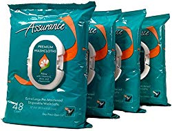 Assurance Premium Pre-moistened Disposable Washcloths, Extra Large, 48ct, Multipack of 4 (192 Wipes Total)