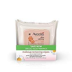 Aveeno Ultra-Calming Cleansing Oil-Free Makeup Removing Wipes for Sensitive Skin, 25 Count, Twin Pack