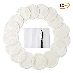 Bamboo Makeup Remover Pads (16 Pack), 2 Layers 3.15inch Reusable Organic Bamboo Cotton Rounds with Laundry Bag, Washable Facial Cleansing Cloths for Eye Makeup Remove Face Wipe